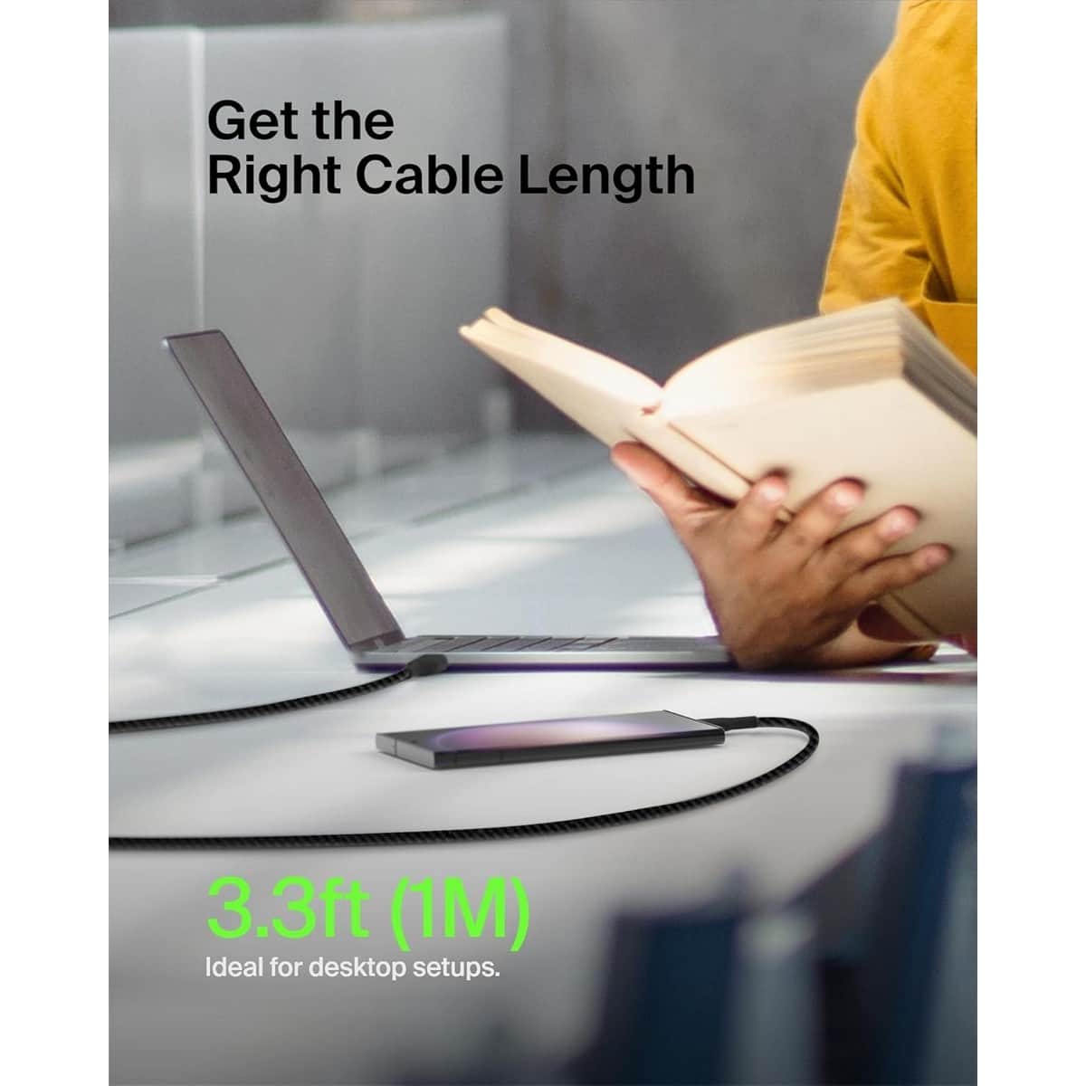 بيلكن أسود كابل USB-A إلى USB-C مجدول بوست تشارج بطول 1 متر