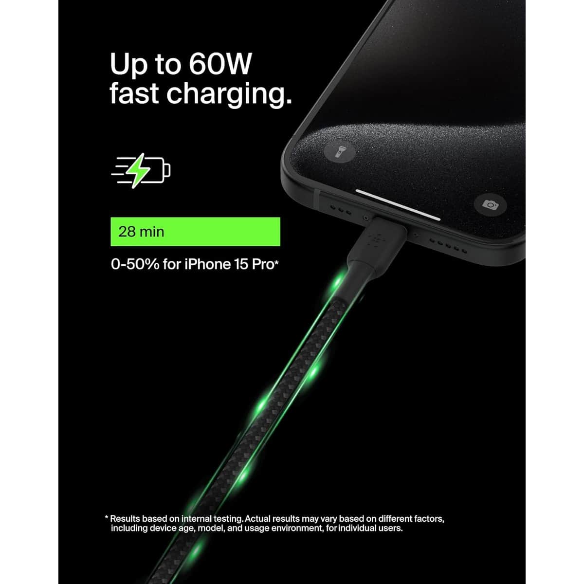بيلكن أسود كابل USB-C إلى USB-C مجدول بوست تشارج بطول 1 متر