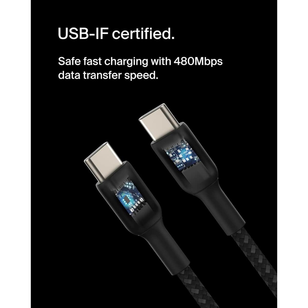 بيلكن أسود كابل USB-C إلى USB-C مجدول بوست تشارج بطول 1 متر