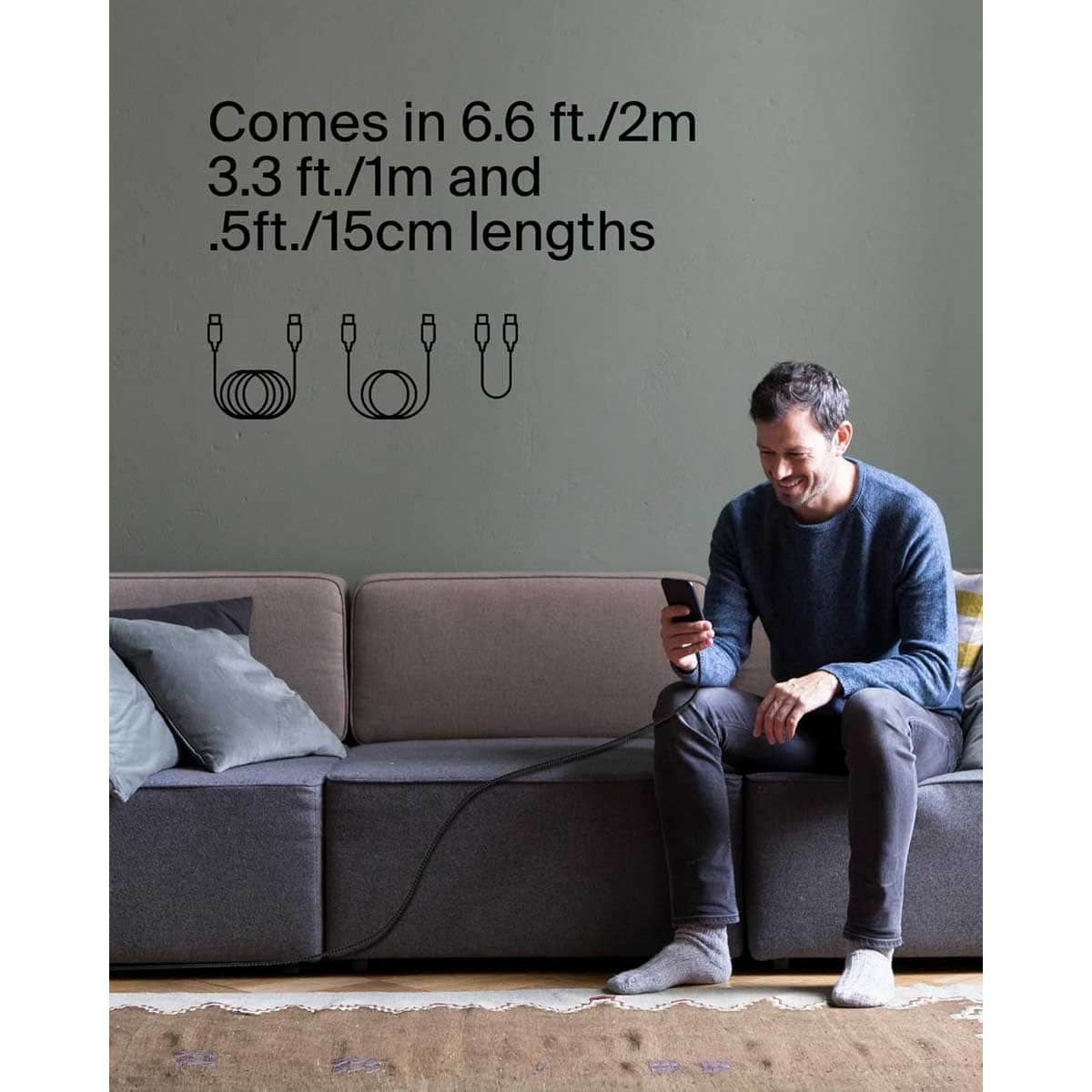 بيلكن أسود كابل USB-C إلى USB-C مجدول بوست تشارج بطول 1 متر