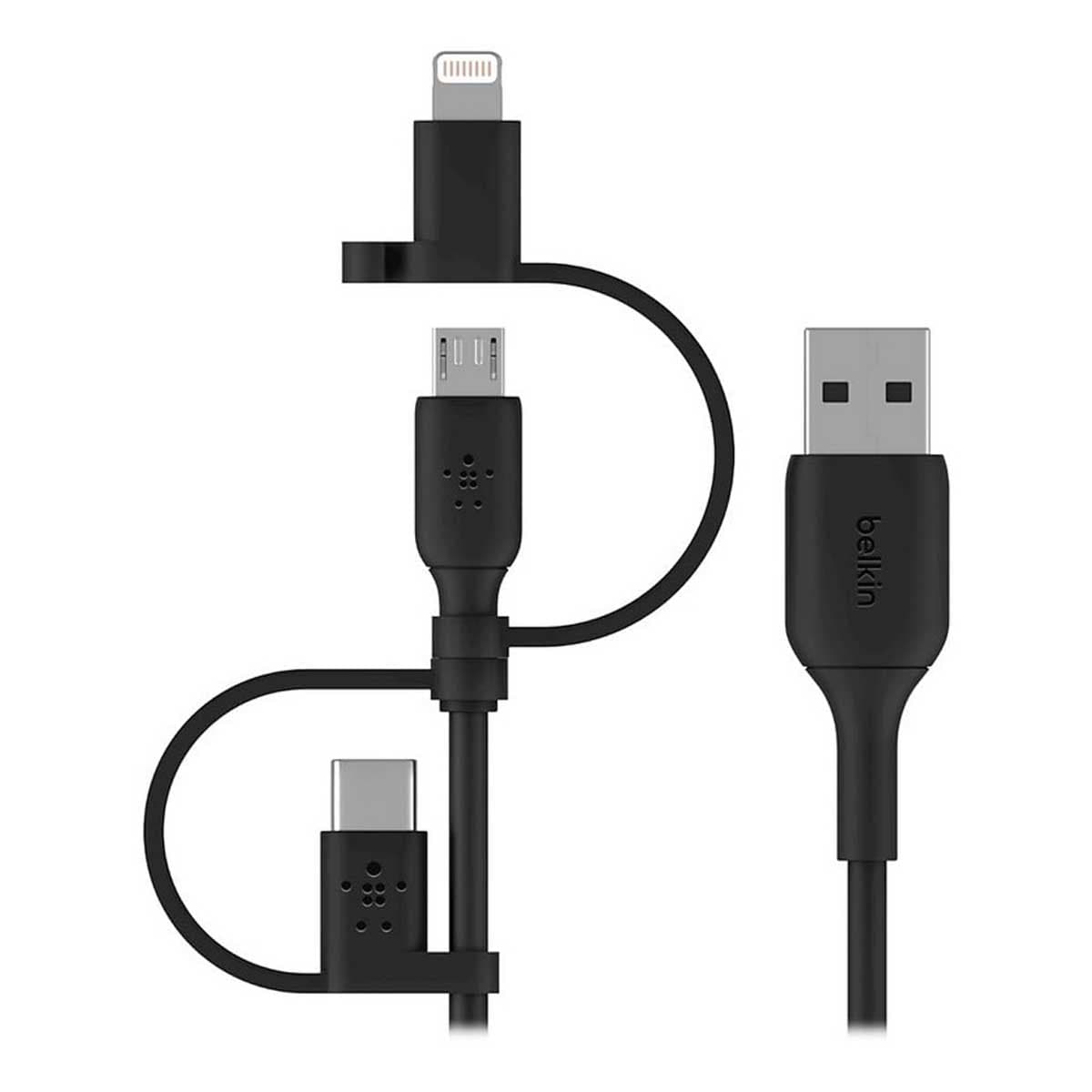 Belkin Black 1m Universal 3-in-1 USB-A to USB-C & Micro-USB & Lightning Cable