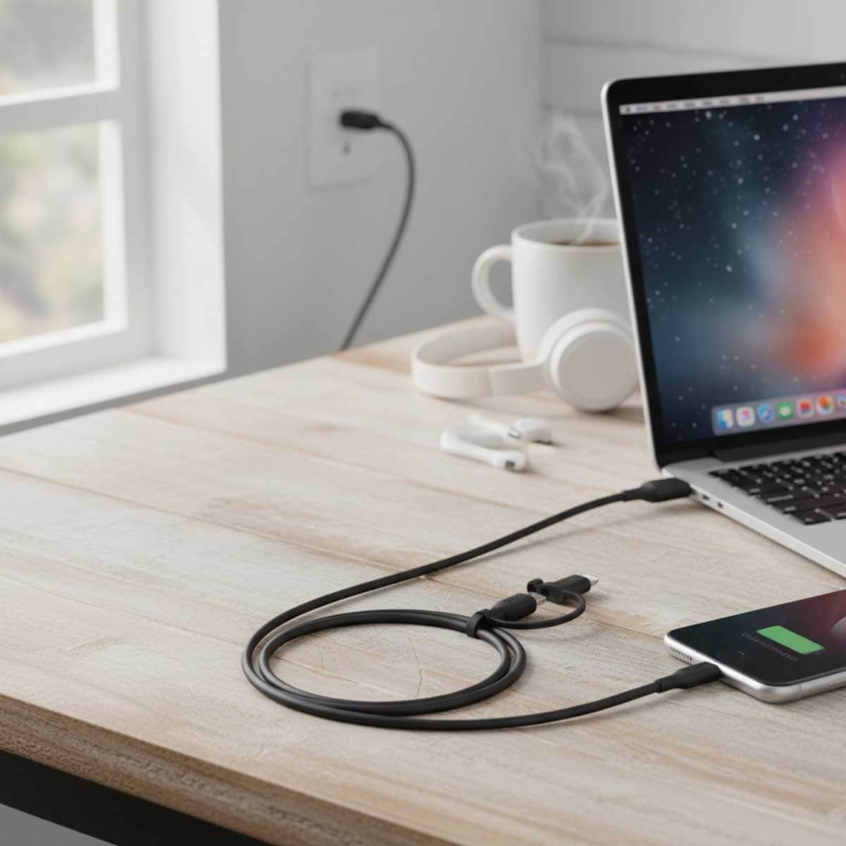 بيلكن أسود كابل عالمي 3 في 1 USB-A إلى USB-C وMicro-USB وLightning بطول 1 متر