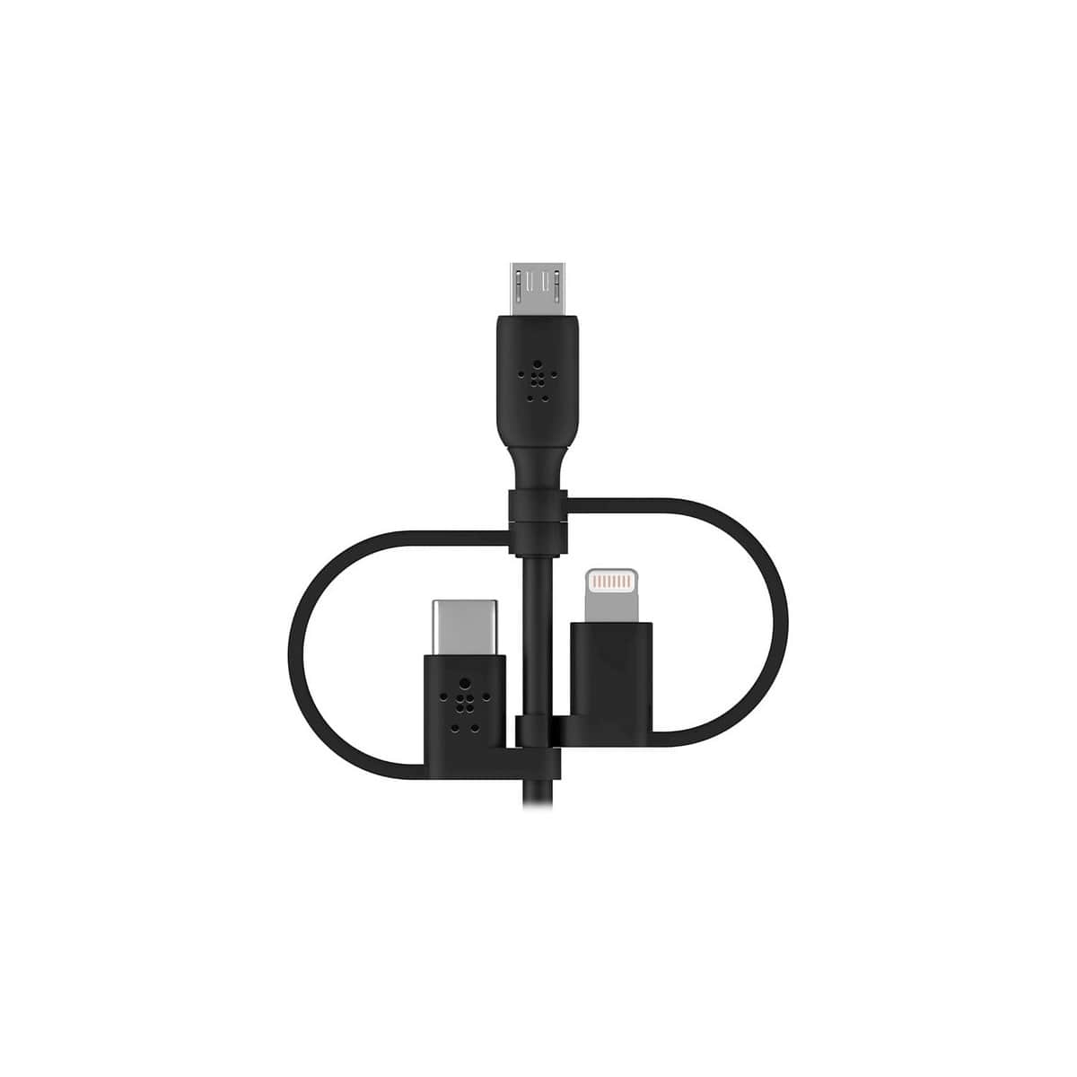 بيلكن أسود كابل عالمي 3 في 1 USB-A إلى USB-C وMicro-USB وLightning بطول 1 متر