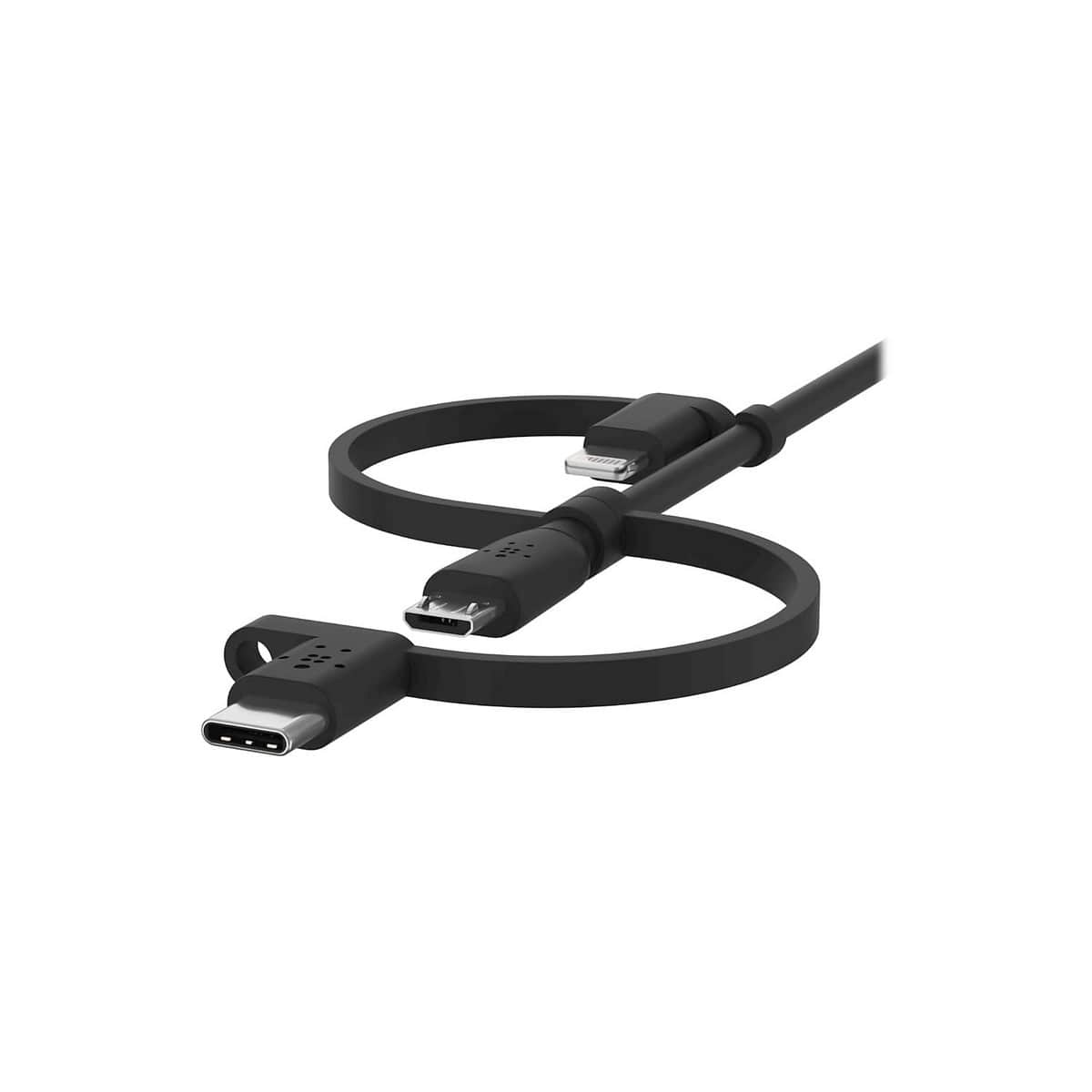 بيلكن أسود كابل عالمي 3 في 1 USB-A إلى USB-C وMicro-USB وLightning بطول 1 متر