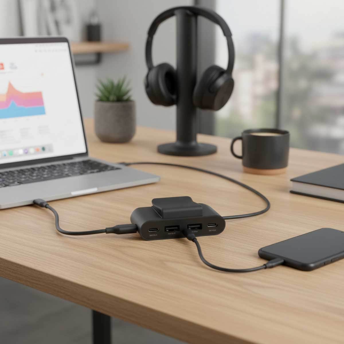 بيلكن أسود موزع طاقة USB بأربعة منافذ بطول 2 متر