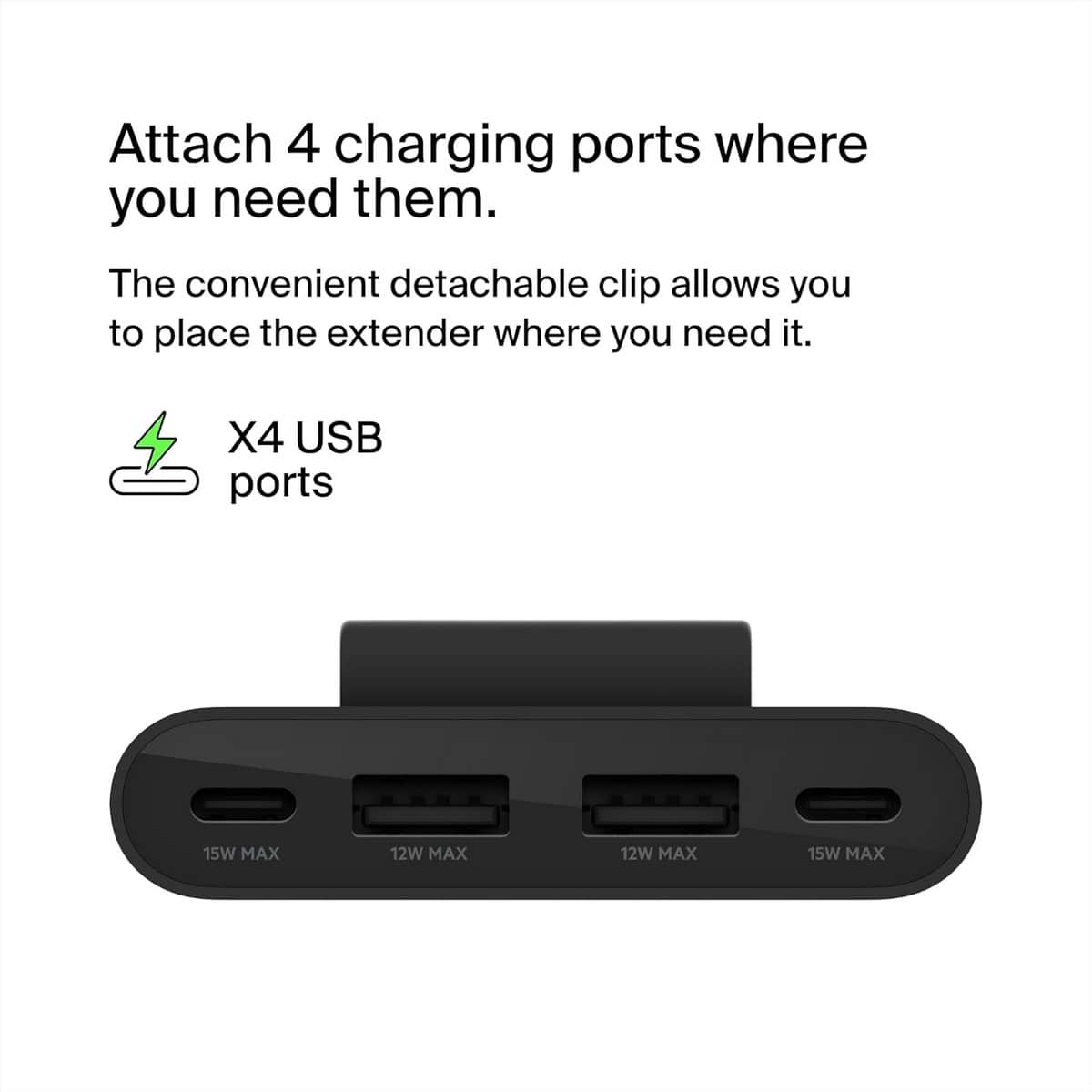 بيلكن أسود موزع طاقة USB بأربعة منافذ بطول 2 متر