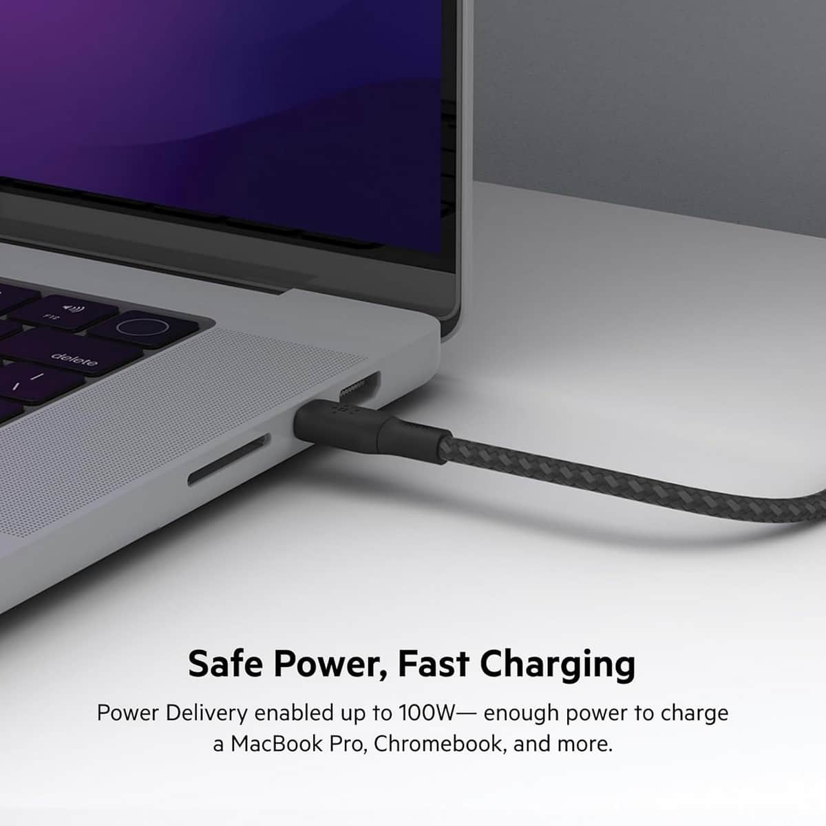 بيلكن كابل USB-C إلى USB-C مضفر بقدرة 100 واط بطول 2 متر