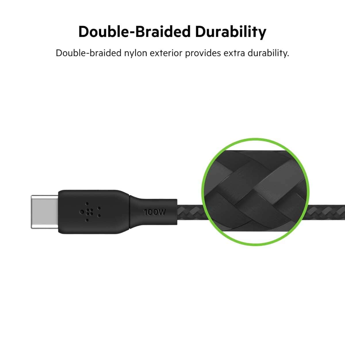 Belkin Black 3m Braided 100W USB-C to USB-C Cable