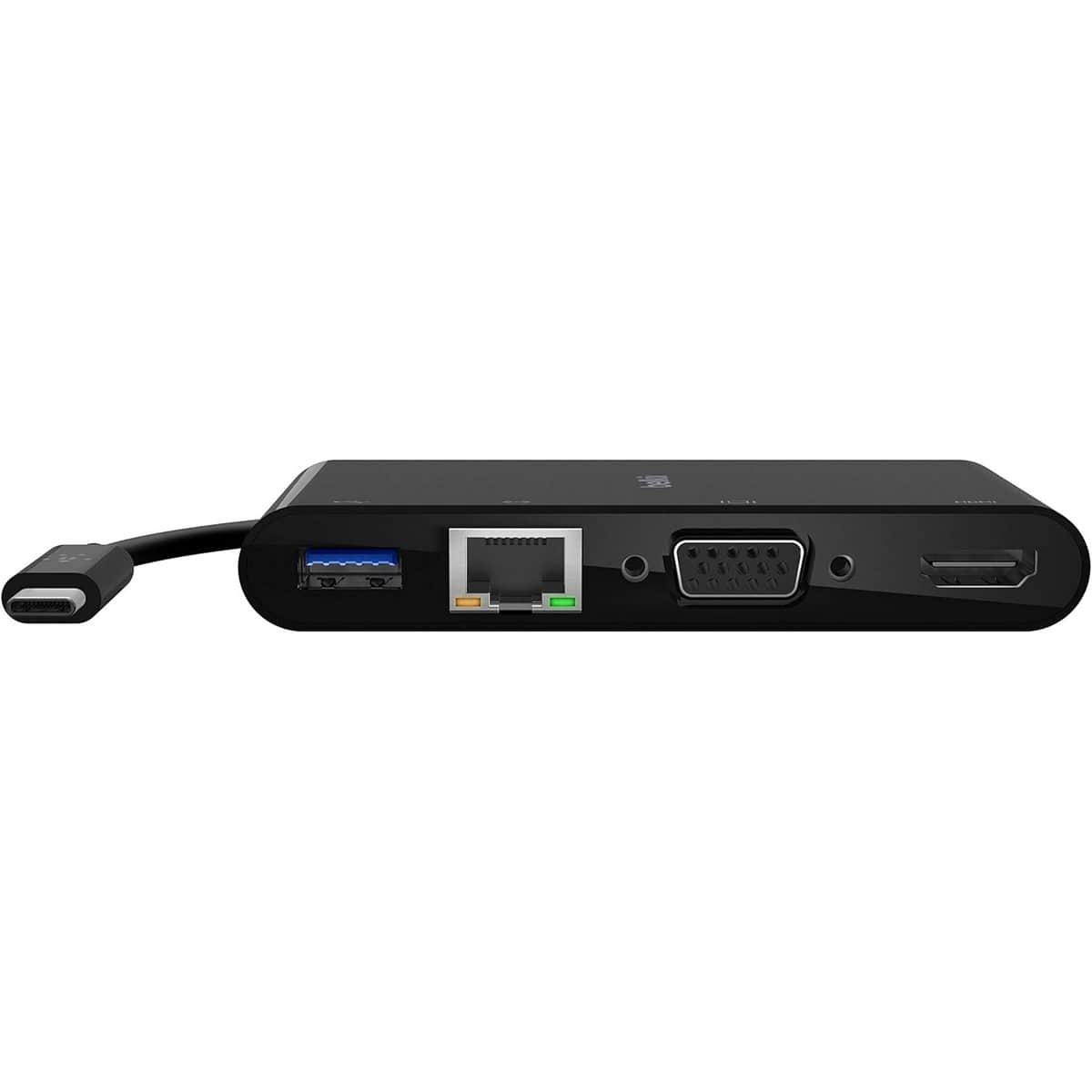 بيلكن محول متعدد المنافذ 4 في 1 USB-C إلى إيثرنت وHDMI وVGA وUSB-A باللون الأسود