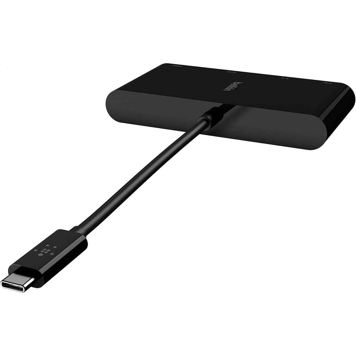بيلكن محول متعدد المنافذ 4 في 1 USB-C إلى إيثرنت وHDMI وVGA وUSB-A باللون الأسود