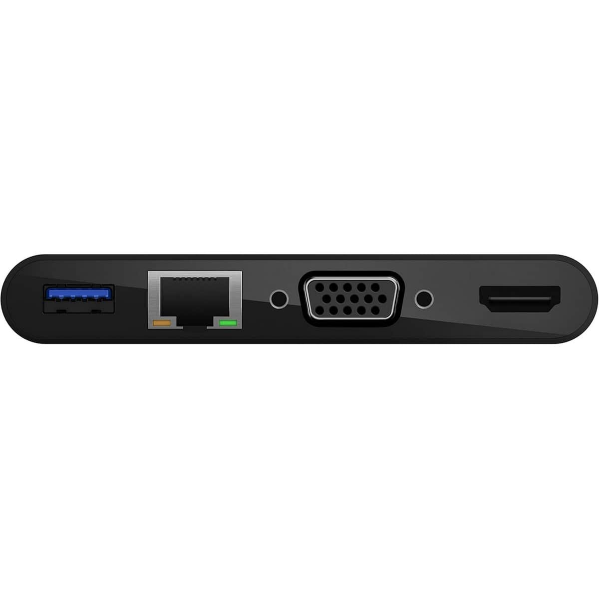 بيلكن محول متعدد المنافذ 4 في 1 USB-C إلى إيثرنت وHDMI وVGA وUSB-A باللون الأسود