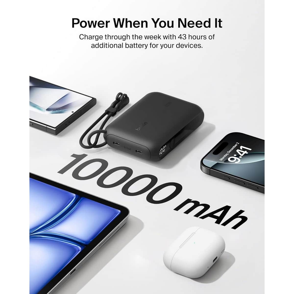 بيلكن باور بانك بوست تشارج أسود بسعة 10000mAh مع شاشة رقمية
