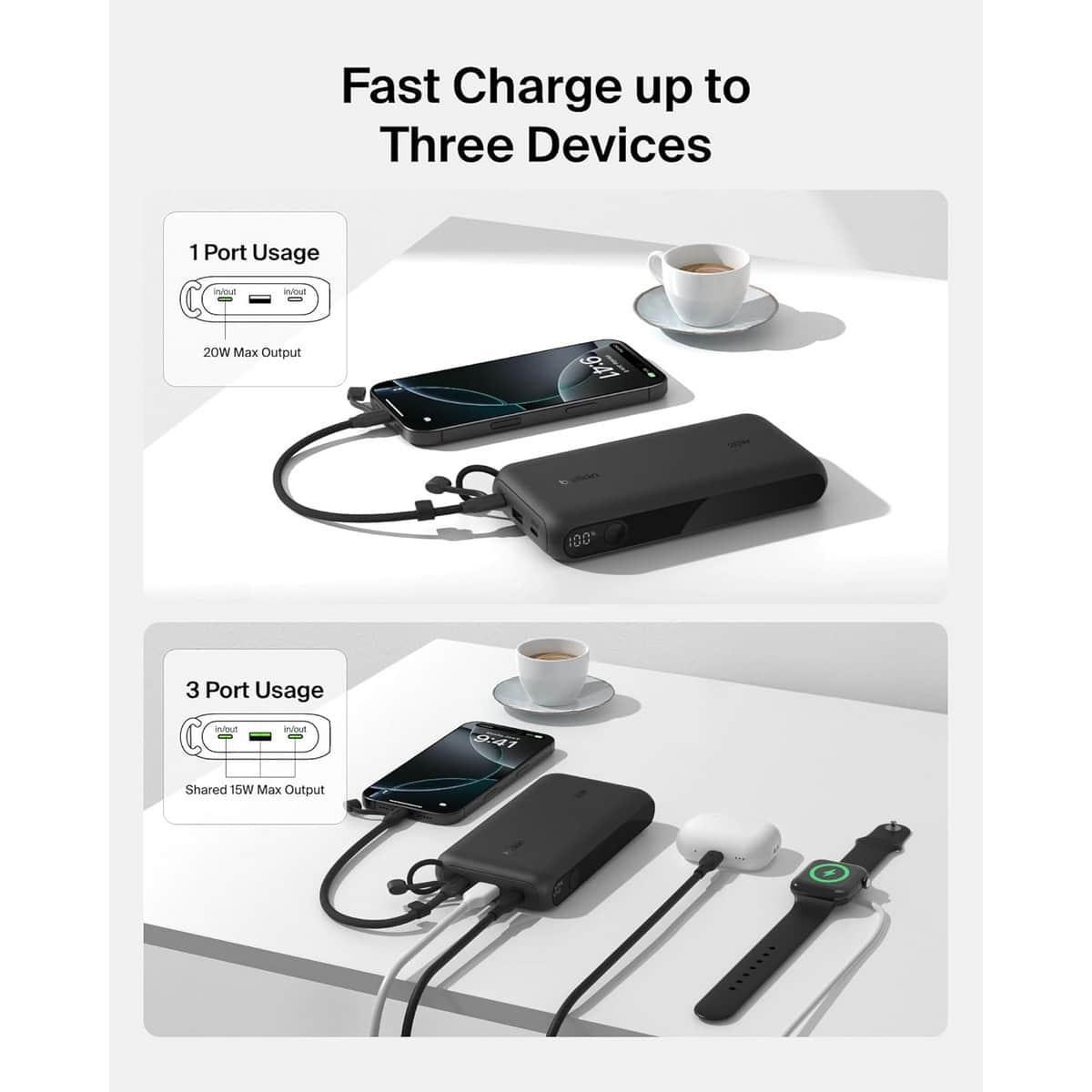 بيلكن باور بانك بوست تشارج أسود بسعة 20000mAh مع شاشة رقمية