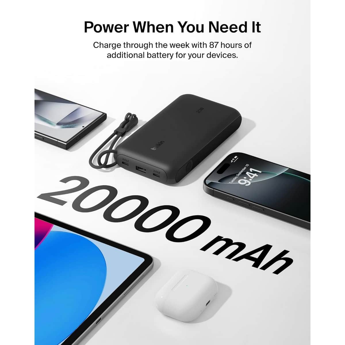 بيلكن باور بانك بوست تشارج أسود بسعة 20000mAh مع شاشة رقمية