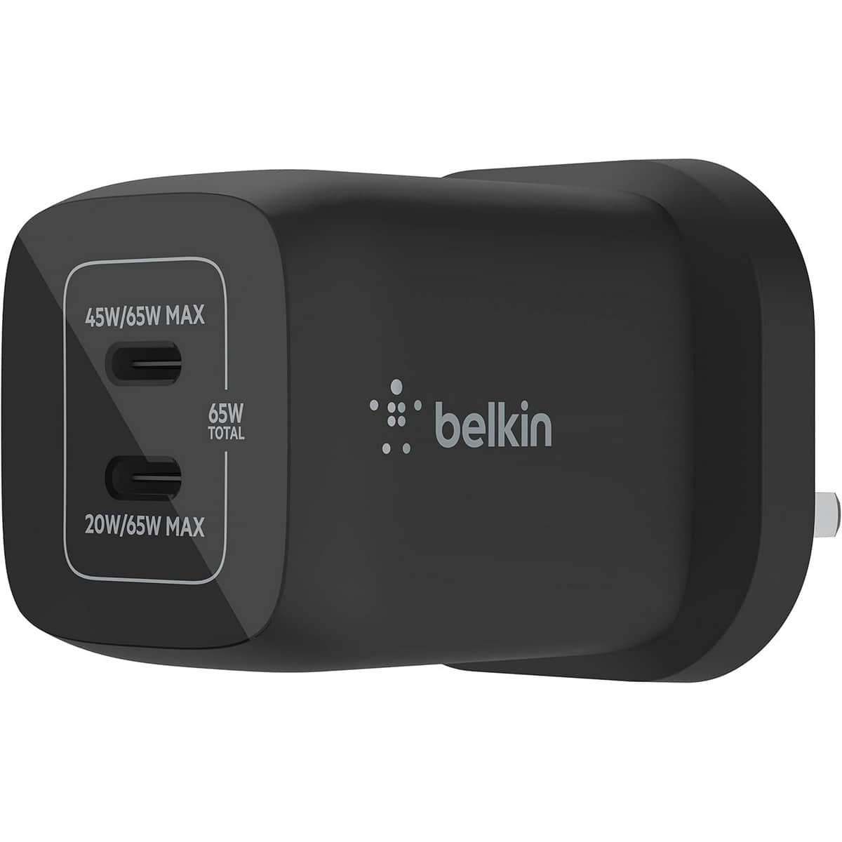 بيلكن أسود GaN PPS 65W شاحن حائط USB-C مزدوج المنافذ