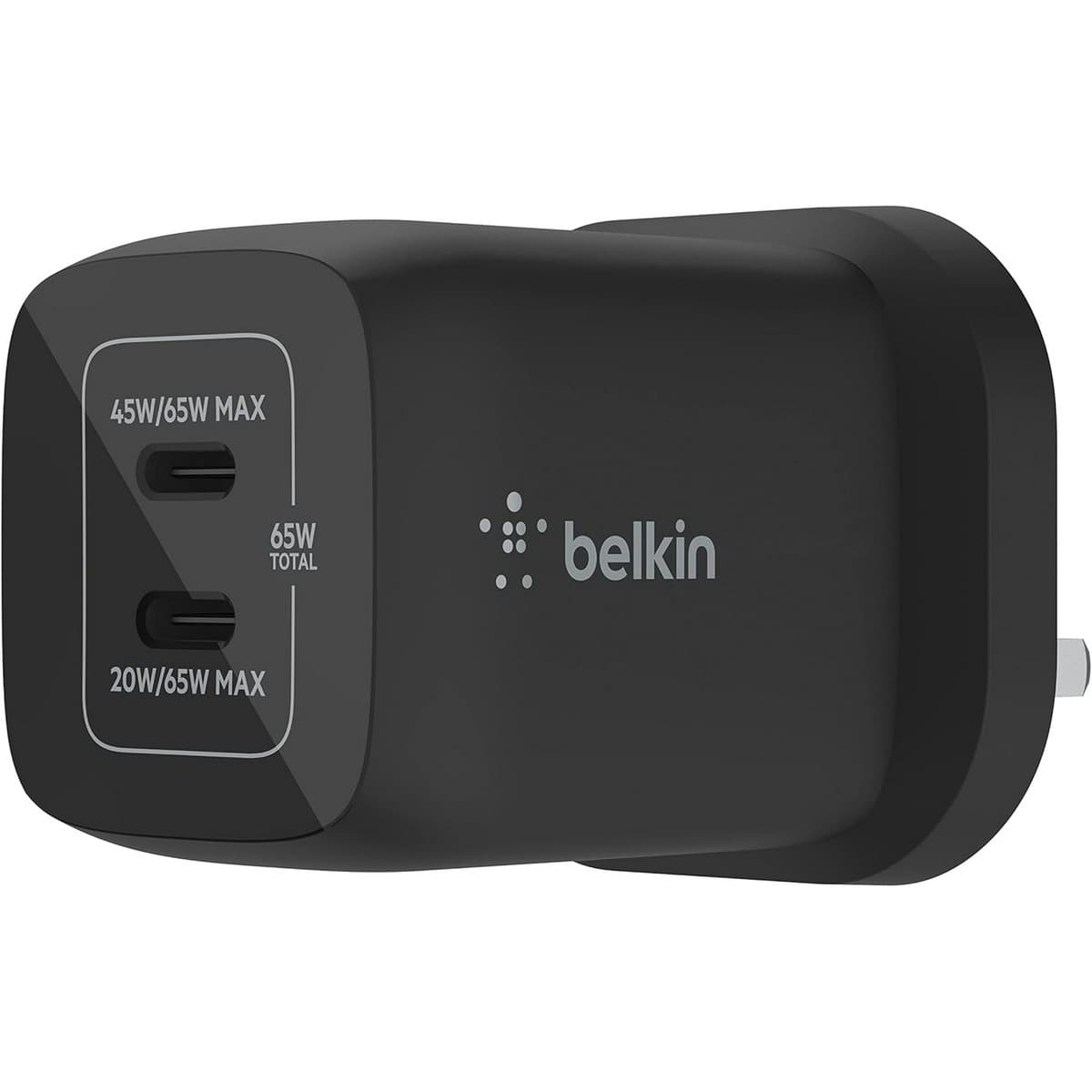 بيلكن أسود GaN PPS 65W شاحن حائط USB-C مزدوج المنافذ