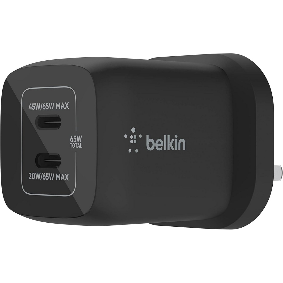 بيلكن أسود GaN PPS 65W شاحن حائط USB-C مزدوج المنافذ