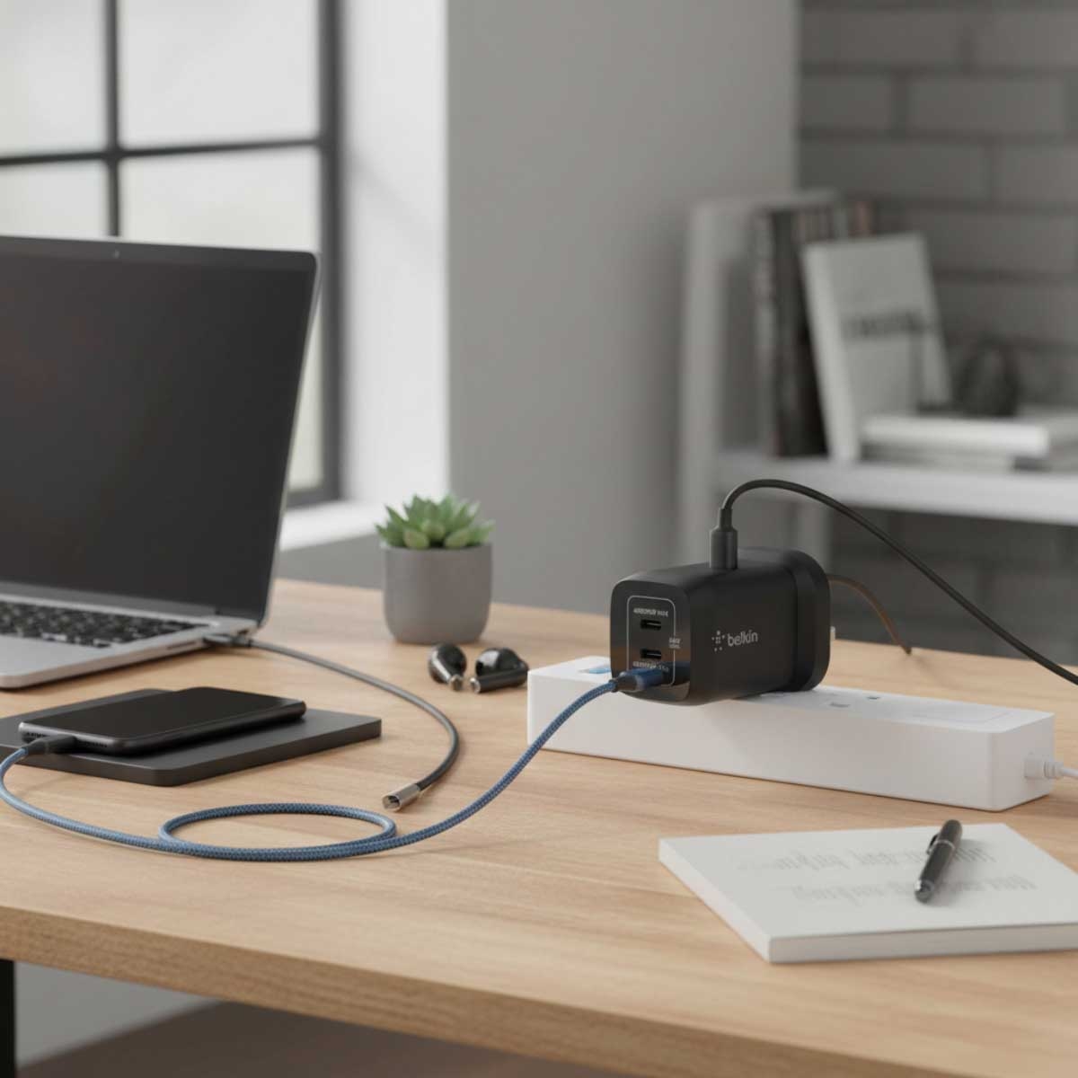 بيلكن أسود GaN PPS 65W شاحن حائط USB-C مزدوج المنافذ