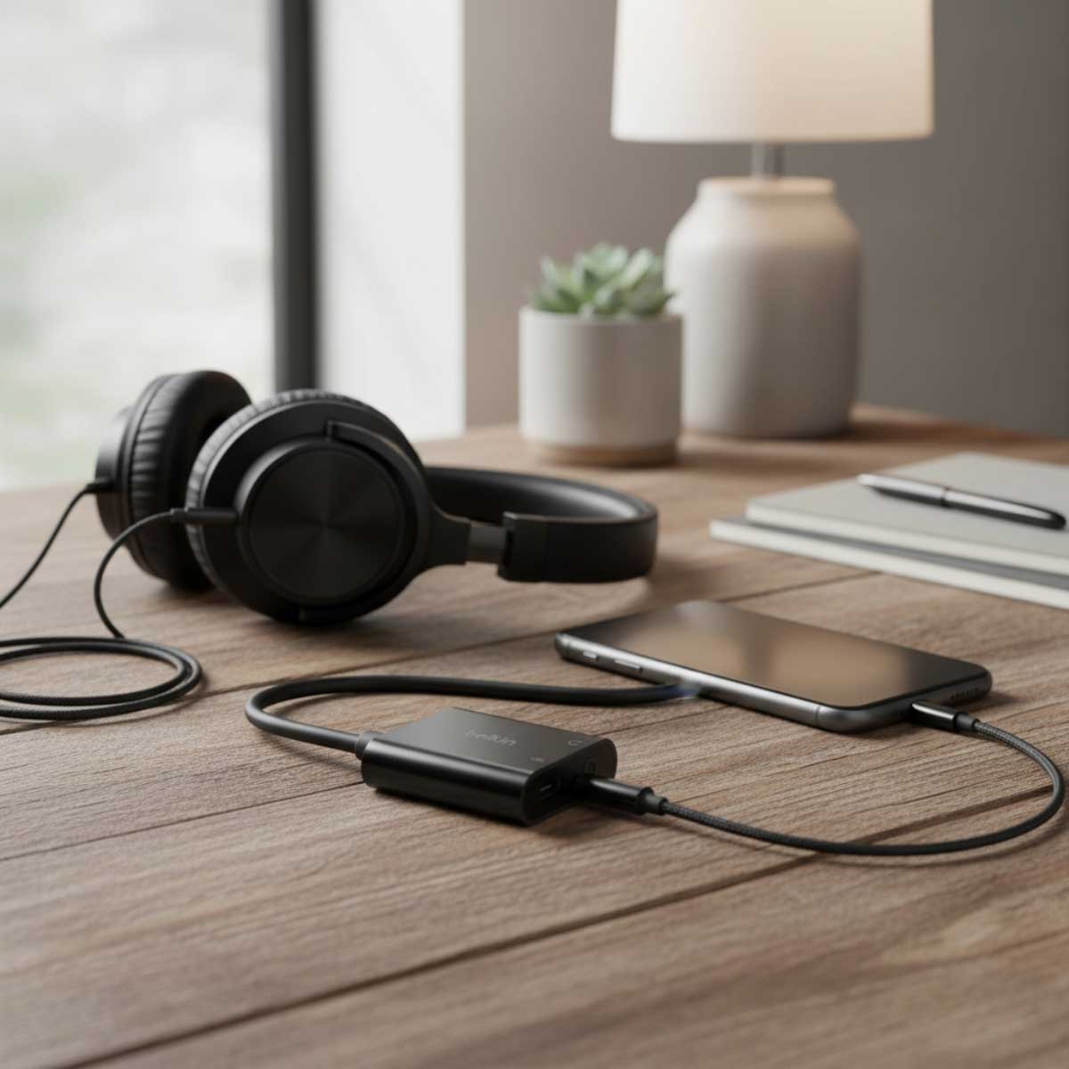 بيلكن محول USB-C إلى 3.5 ملم للصوت والشحن باللون الأسود