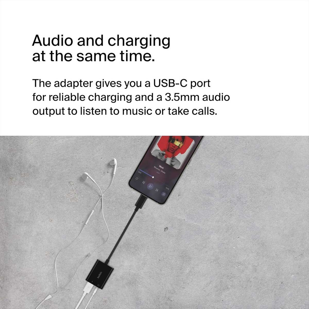 بيلكن محول USB-C إلى 3.5 ملم للصوت والشحن باللون الأسود