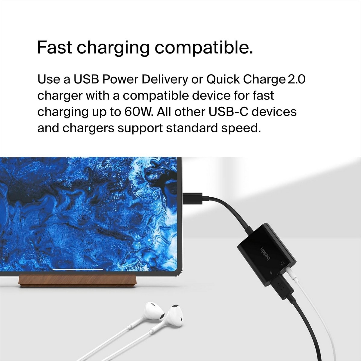 بيلكن محول USB-C إلى 3.5 ملم للصوت والشحن باللون الأسود