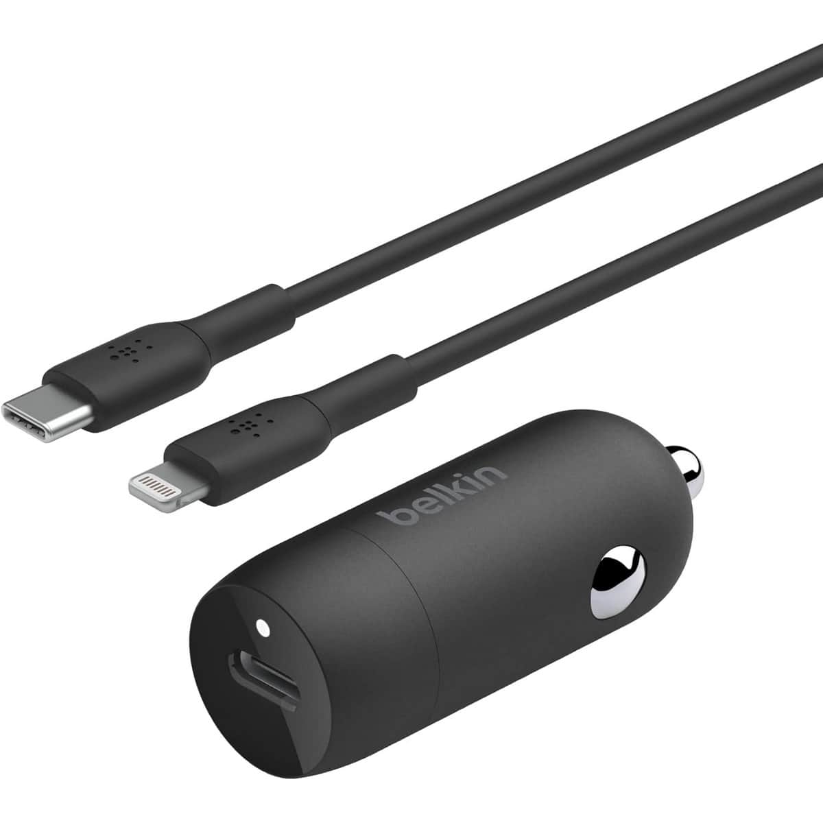 بيلكن أزرق PPS PD 30W شاحن سيارة USB-C مع طقم كابل PVC Lightning بطول 1 متر