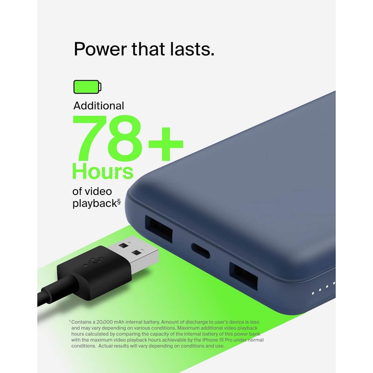 بيلكن باور بانك 20000mAh بقدرة 15 واط مع طقم كابل USB-A إلى USB-C
