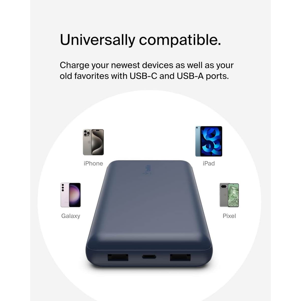 بيلكن باور بانك 20000mAh بقدرة 15 واط مع طقم كابل USB-A إلى USB-C
