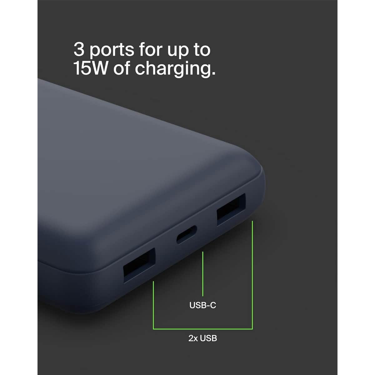 بيلكن باور بانك 20000mAh بقدرة 15 واط مع طقم كابل USB-A إلى USB-C