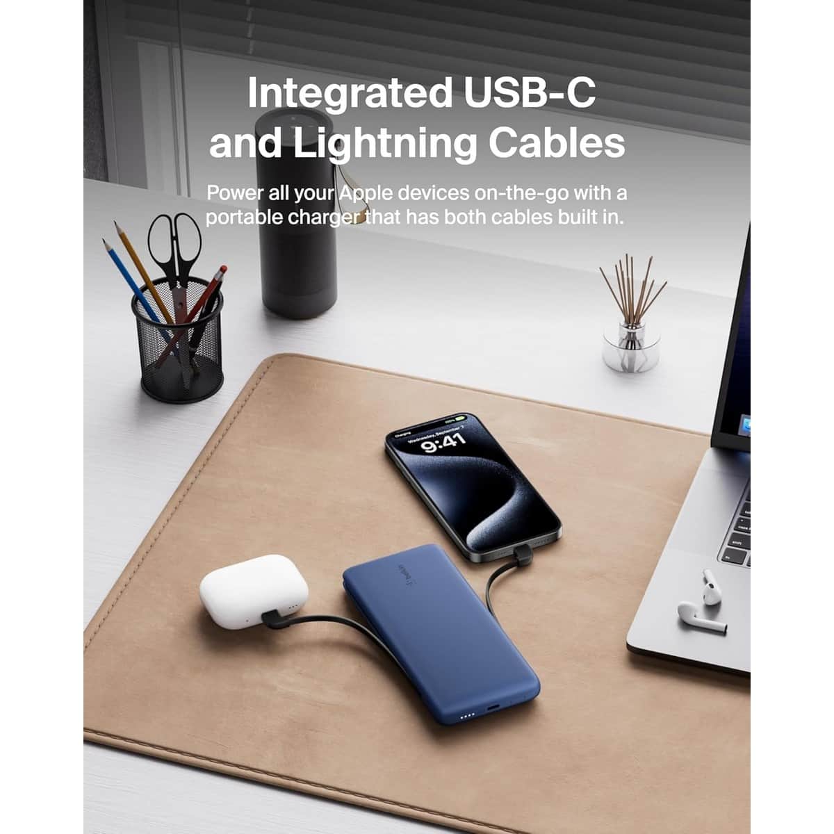 Belkin Boost Charge PD 10000mAh 18W Built-In USB-C & Lightning Cables Power Bank
