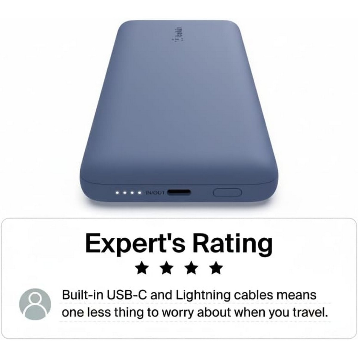بيلكن باور بانك بوست تشارج PD بسعة 10000mAh بقدرة 18 واط مع كابلات USB-C ولايتنينج مدمجة