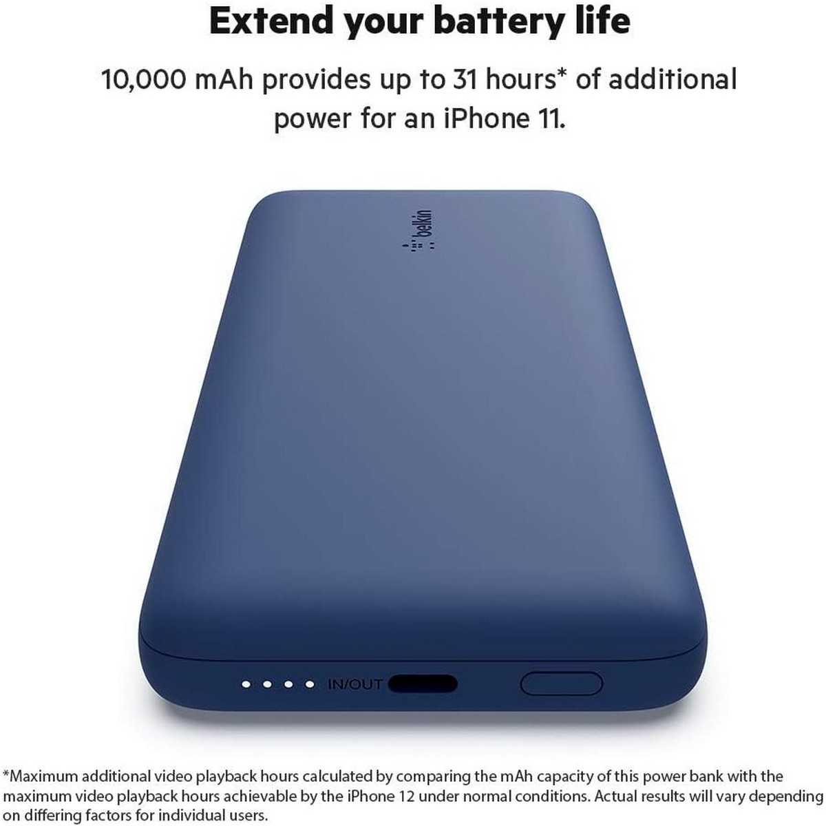 بيلكن باور بانك بوست تشارج PD بسعة 10000mAh بقدرة 18 واط مع كابلات USB-C ولايتنينج مدمجة