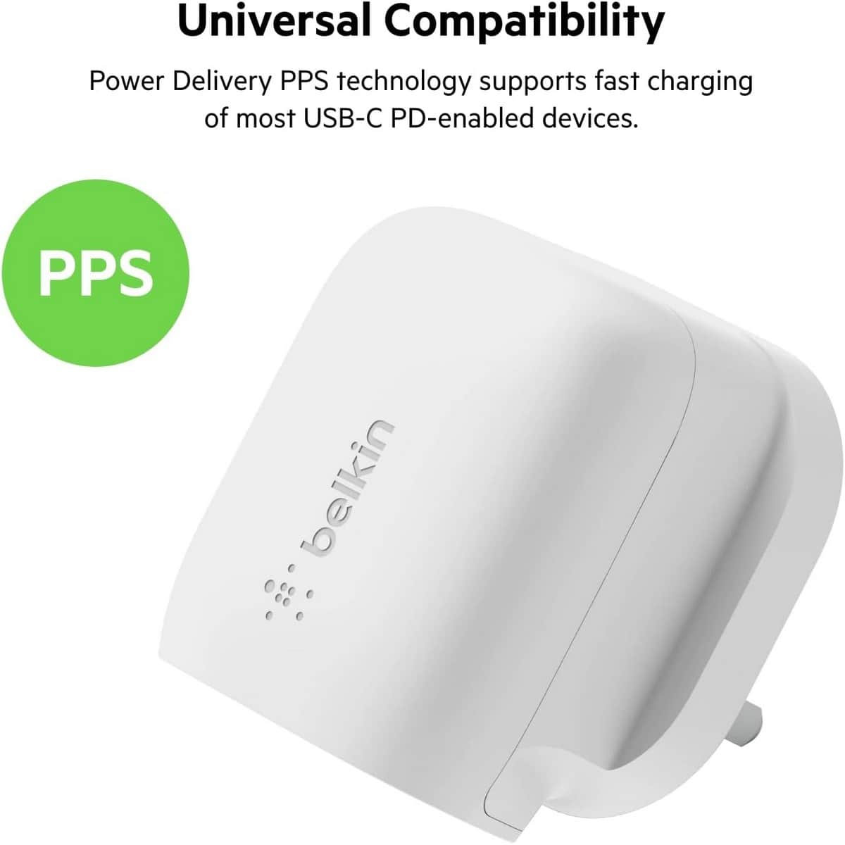 بيلكن بوست تشارج PPS 20W شاحن حائط USB-C مع طقم كابل USB-C إلى USB-C بطول 1 متر