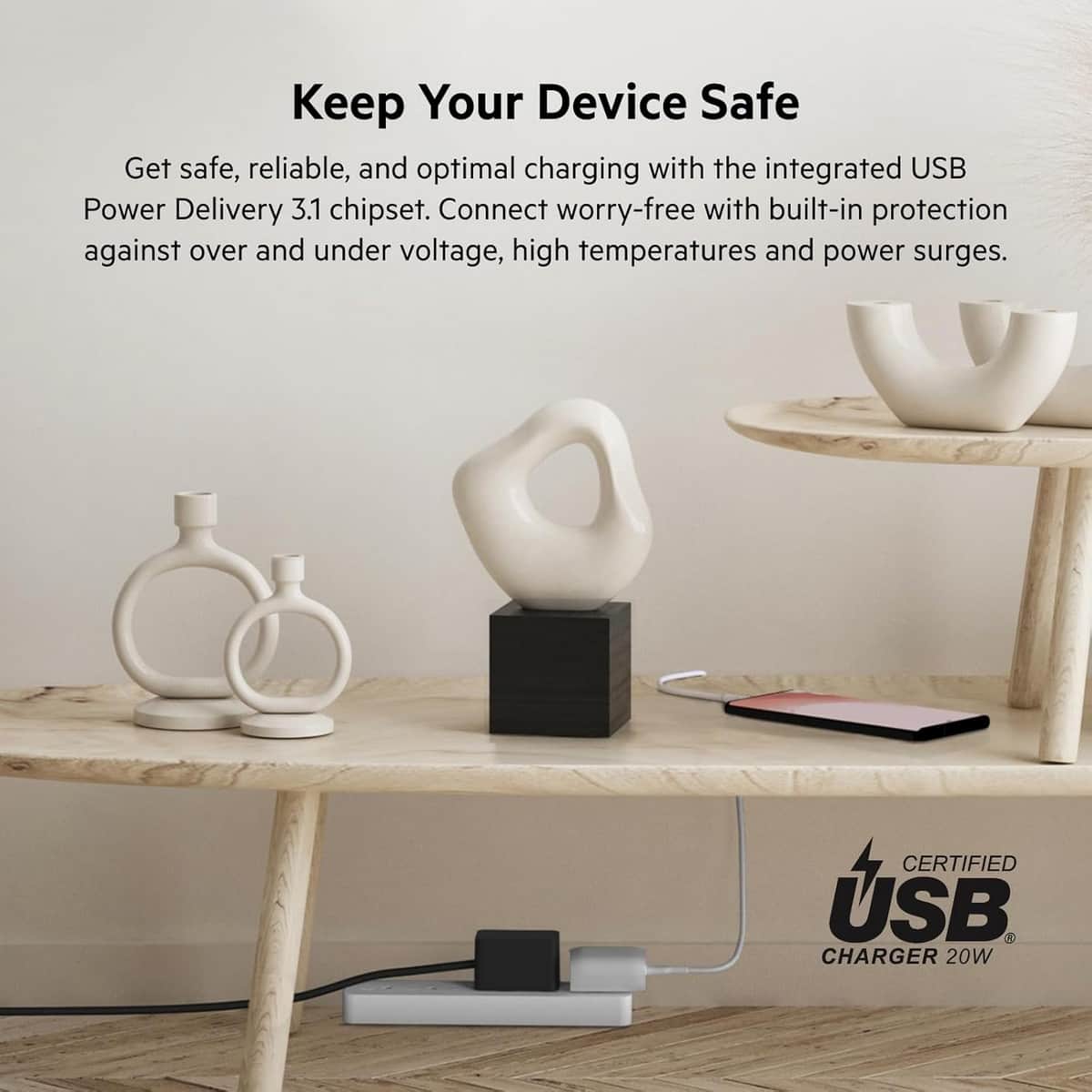 بيلكن بوست تشارج PPS 20W شاحن حائط USB-C مع طقم كابل USB-C إلى USB-C بطول 1 متر