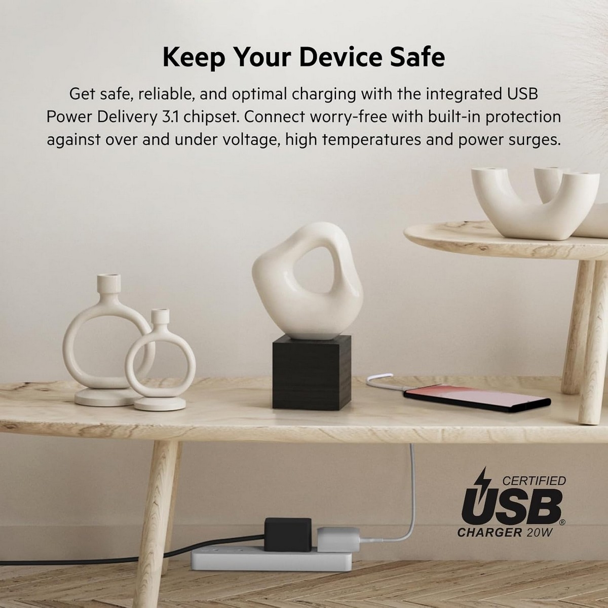 بيلكن بوست تشارج PPS 20W شاحن حائط USB-C مع طقم كابل USB-C إلى USB-C بطول 1 متر