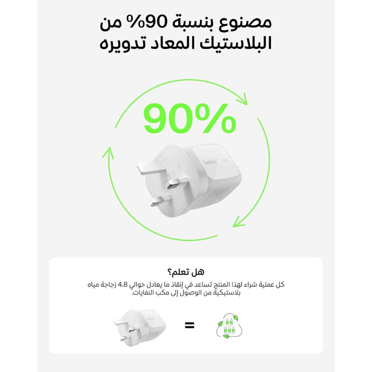 مجموعة شاحن حائط Belkin BoostCharge Pro GaN بقوة 70 واط بثلاثة منافذ