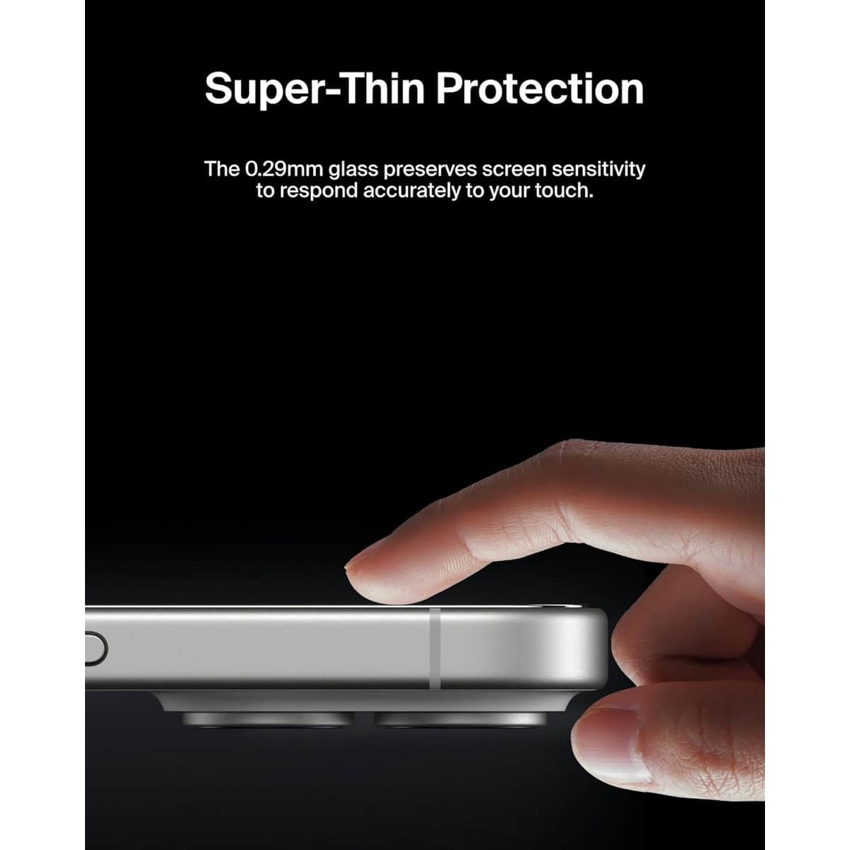 Belkin Clear Recycled Privacy Glass Screen Protector with EZ Tray for iPhone 16, 15 & 14 Pro