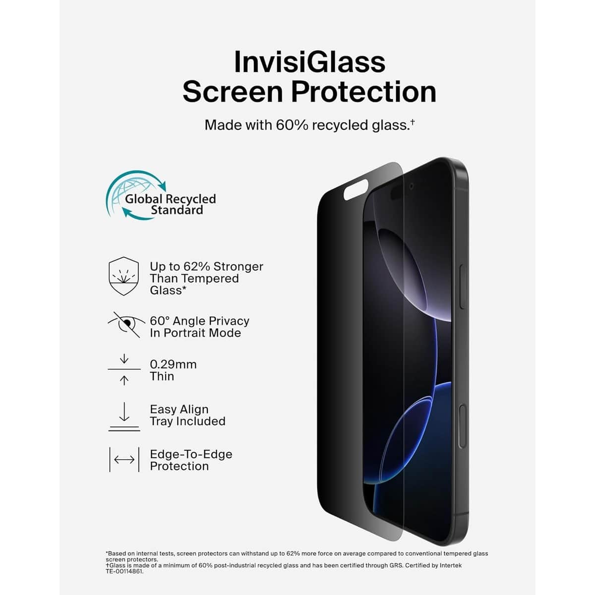 Belkin Clear Recycled Privacy Glass Screen Protector with EZ Tray for iPhone 16 Pro Max