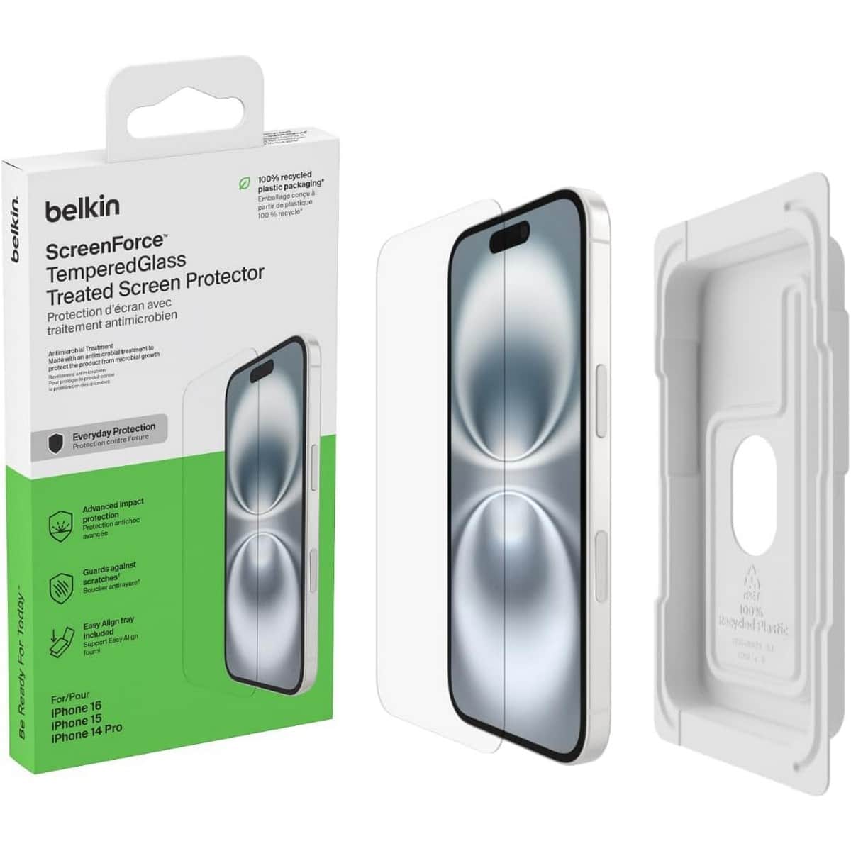 Belkin Clear Tempered Glass Screen Protector with EZ Tray for iPhone 14 Pro, 15 Pro & 16 Pro
