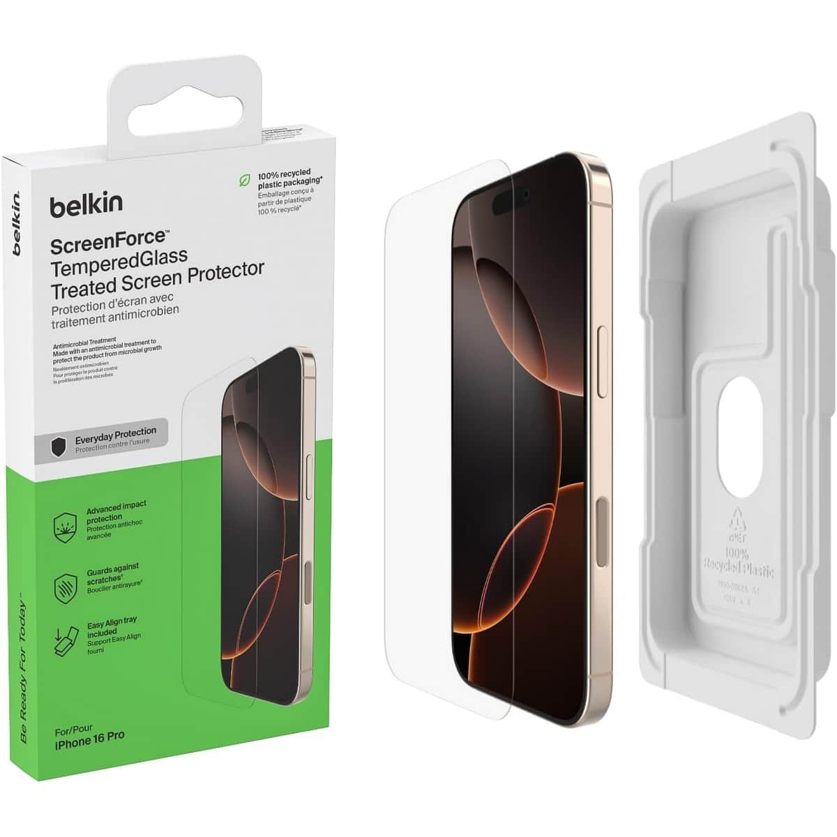 Belkin Clear Tempered Glass Screen Protector with EZ Tray for iPhone 16 Pro