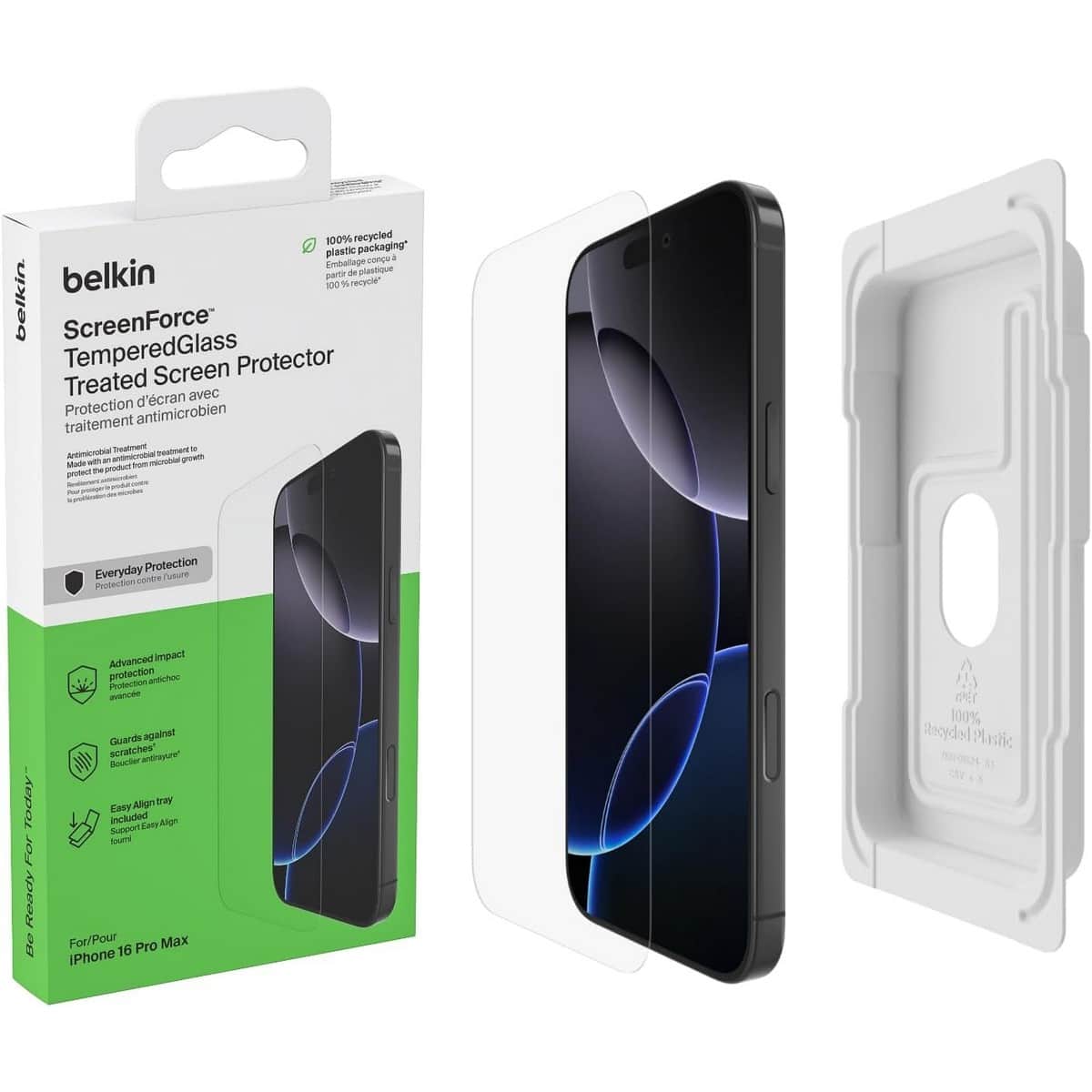 Belkin Clear Tempered Glass Screen Protector with EZ Tray for iPhone 16 Pro Max