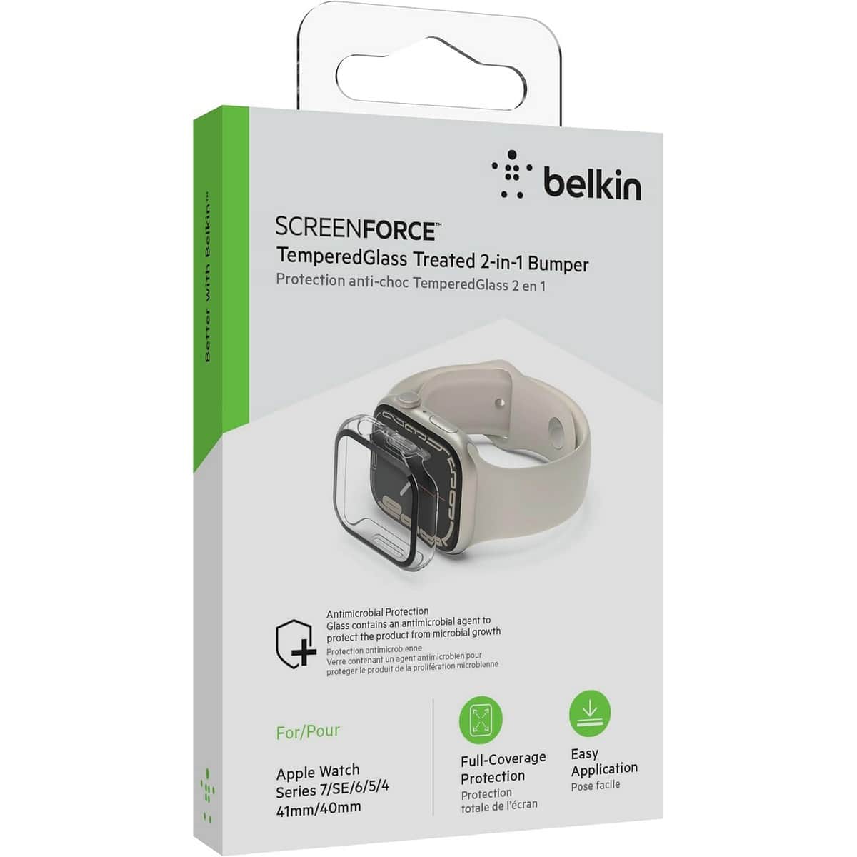 Belkin Clear TemperedCurve 41mm Screen Protector Bumper Case Set for Apple Watch Series 7