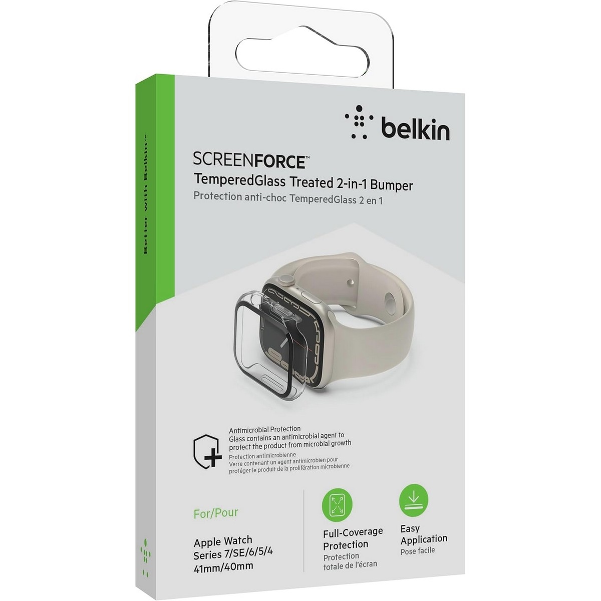 Belkin Clear TemperedCurve 41mm Screen Protector Bumper Case Set for Apple Watch Series 7