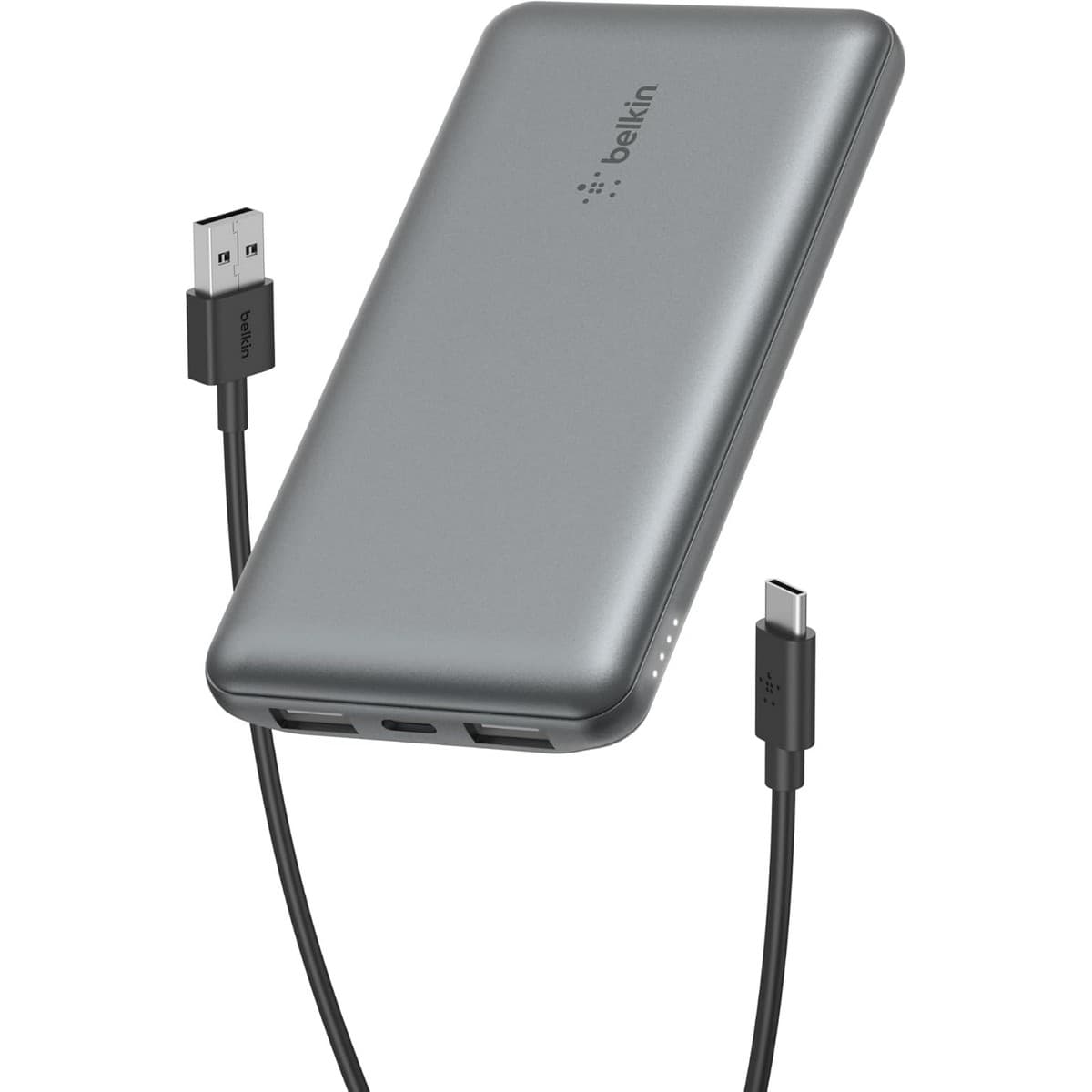 بيلكن باور بانك بوست تشارج رمادي بسعة 10000mAh مع 3 منافذ وطقم كابل USB-A إلى USB-C