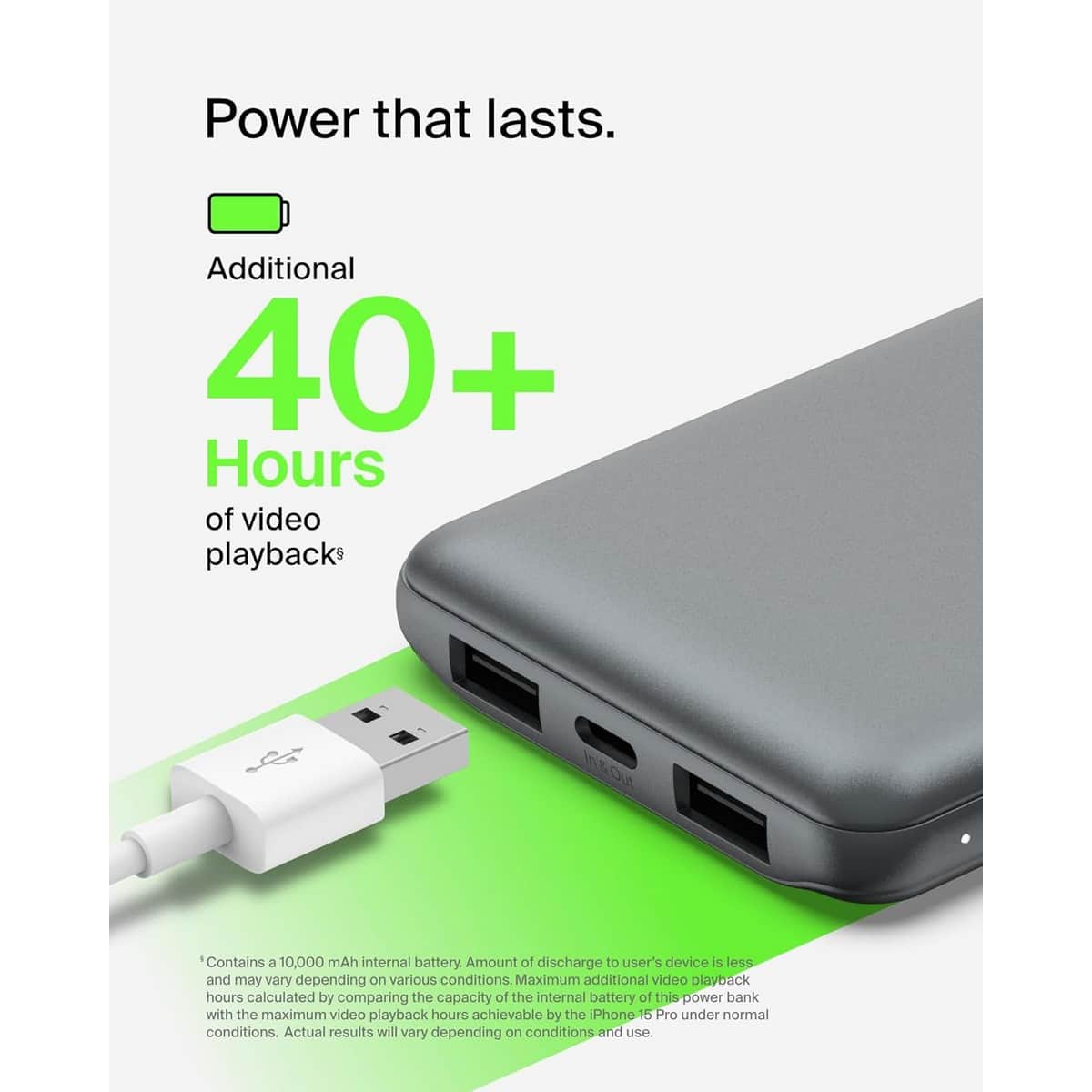 بيلكن باور بانك بوست تشارج بسعة 10000mAh مع 3 منافذ وطقم كابل USB-A إلى USB-C
