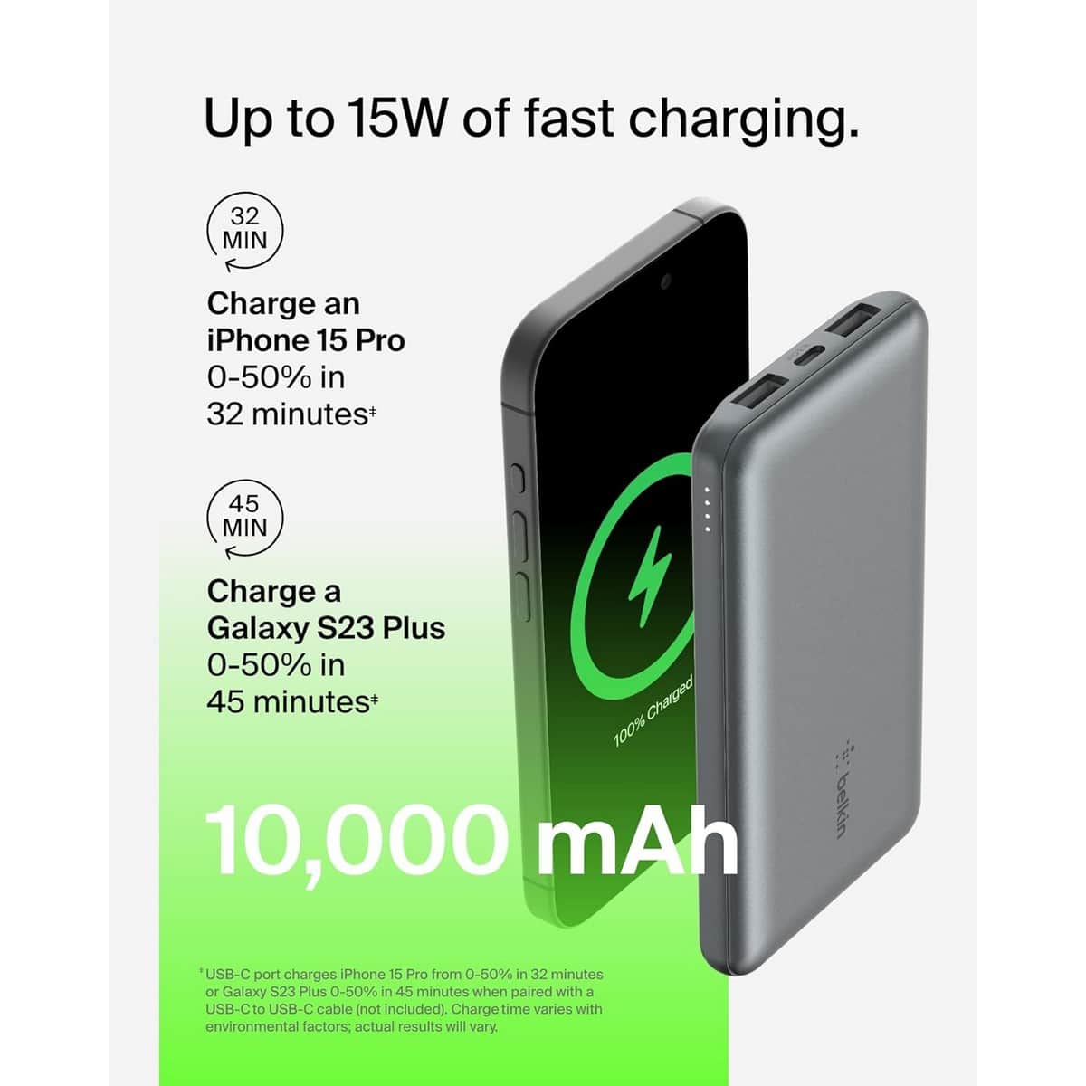 بيلكن باور بانك بوست تشارج بسعة 10000mAh مع 3 منافذ وطقم كابل USB-A إلى USB-C