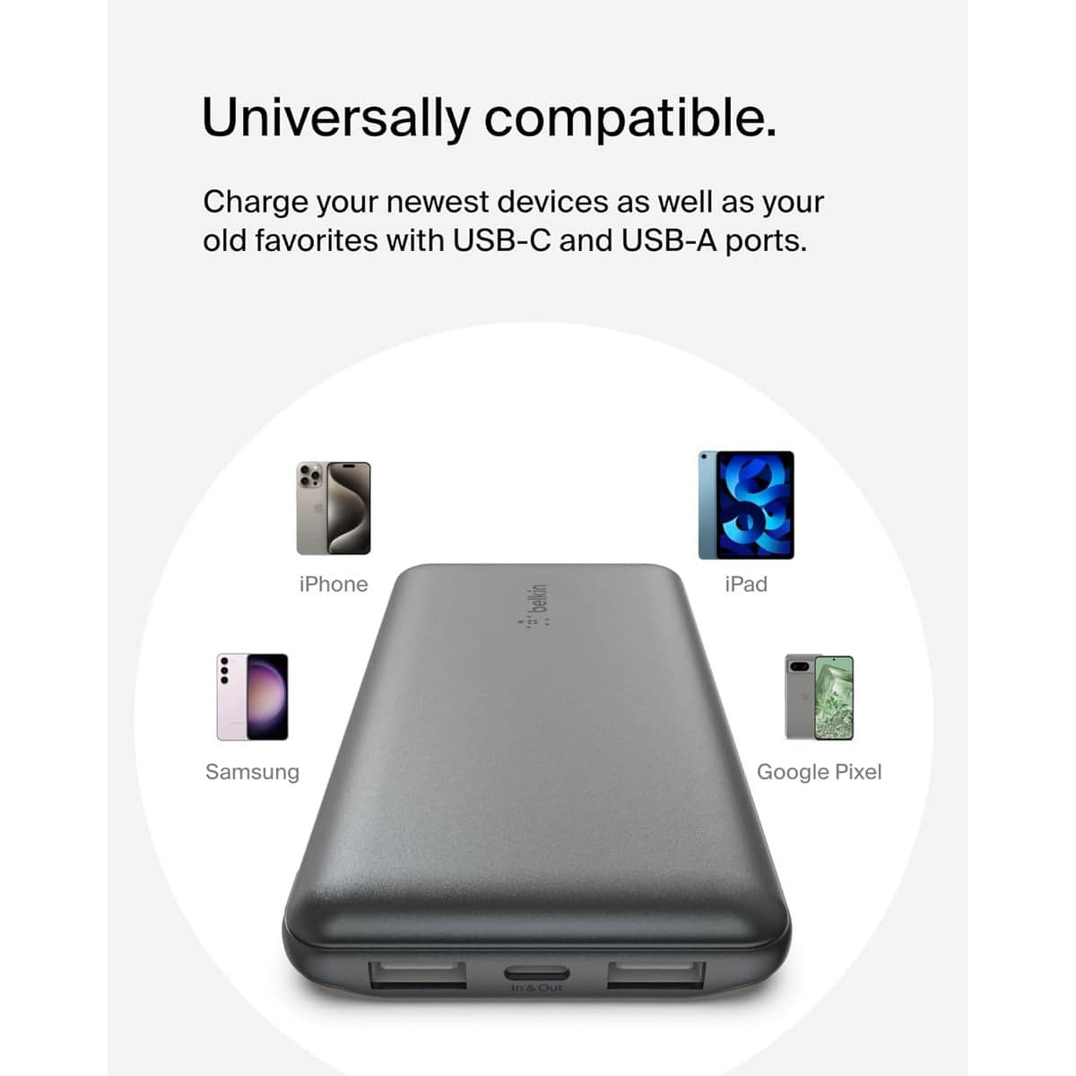 بيلكن باور بانك بوست تشارج بسعة 10000mAh مع 3 منافذ وطقم كابل USB-A إلى USB-C