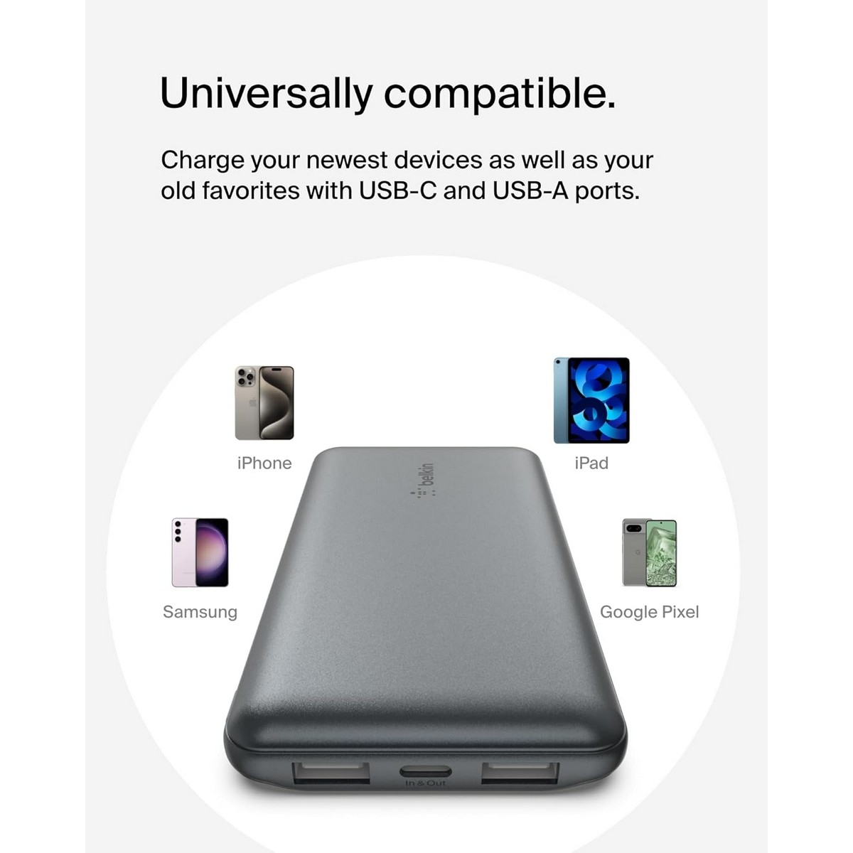 بيلكن باور بانك بوست تشارج بسعة 10000mAh مع 3 منافذ وطقم كابل USB-A إلى USB-C