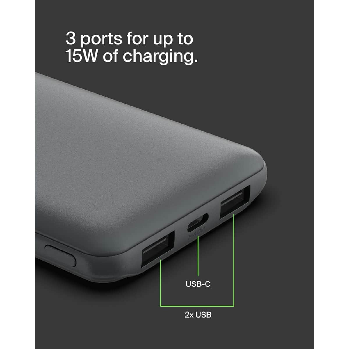 بيلكن باور بانك بوست تشارج بسعة 10000mAh مع 3 منافذ وطقم كابل USB-A إلى USB-C