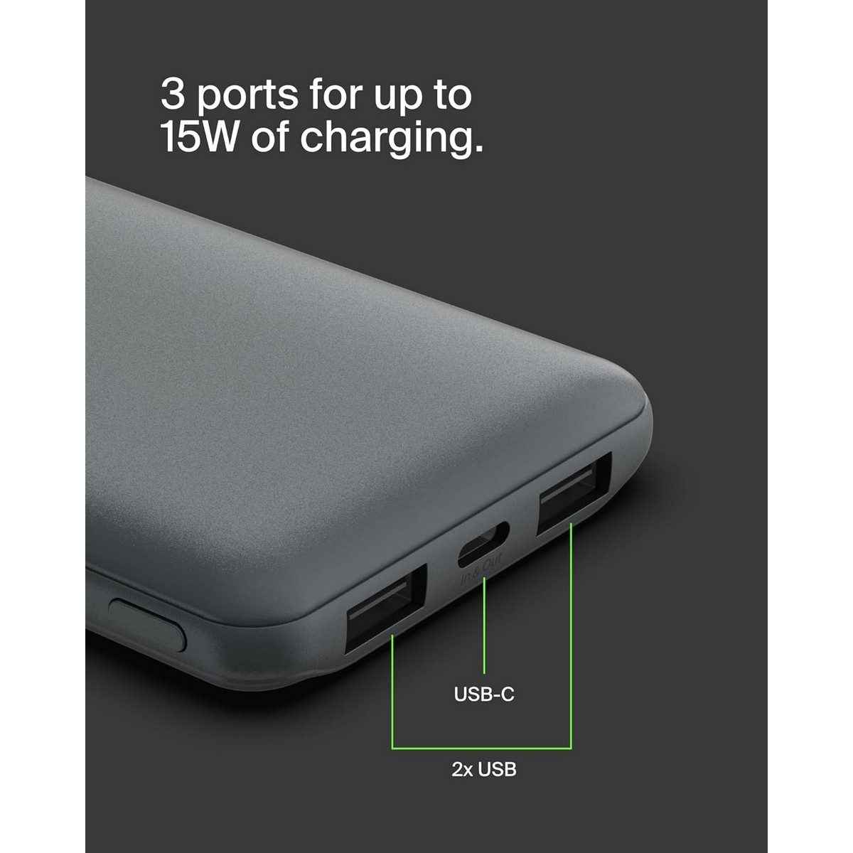 بيلكن باور بانك بوست تشارج بسعة 10000mAh مع 3 منافذ وطقم كابل USB-A إلى USB-C